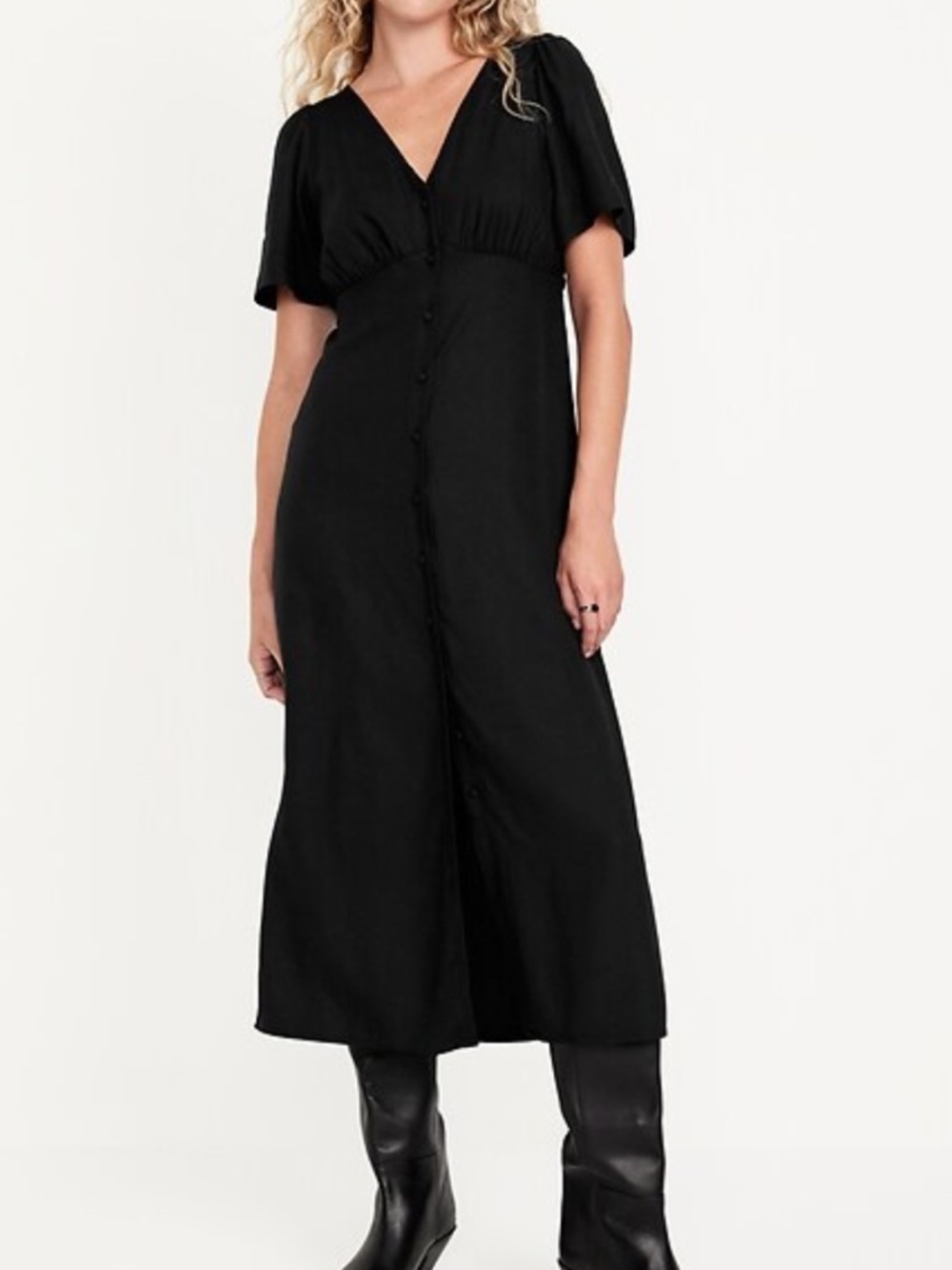 Old Navy Black Midi Button-Front Dress